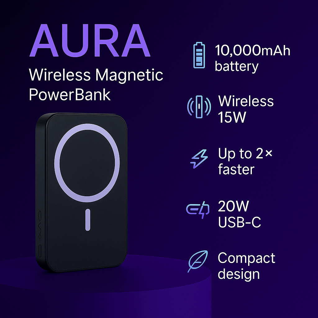 Aura Magnetic Wireless Power Bank 10,000mAh